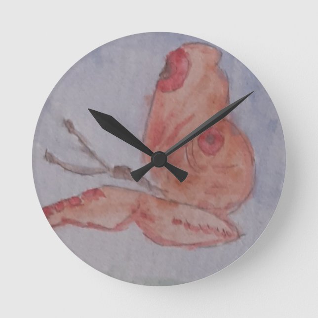 Pink Butterfly Clock Runde Wanduhr (Vorderseite)