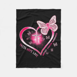 Pink Butterfly Cross Faith Hope Liebe Brustkrebs Fleecedecke