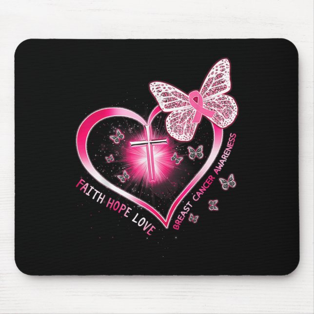Pink Butterfly Cross Faith Hope Liebe Brustkrebs Mousepad (Vorne)