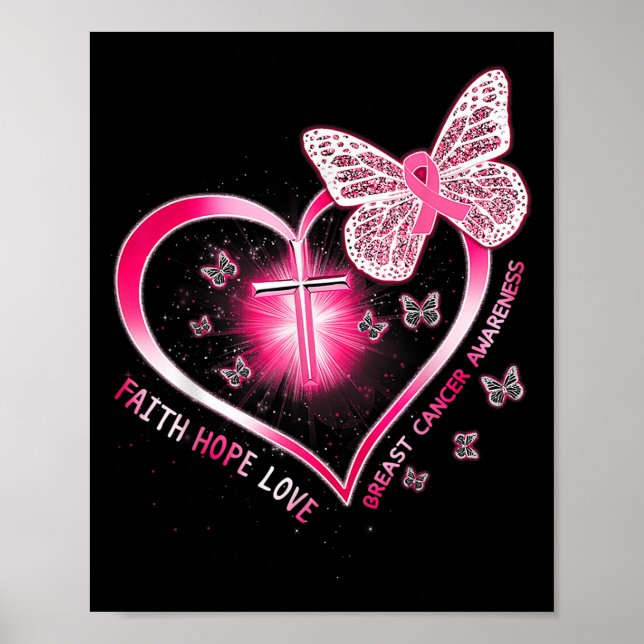 Pink Butterfly Cross Faith Hope Liebe Brustkrebs Poster (Vorne)