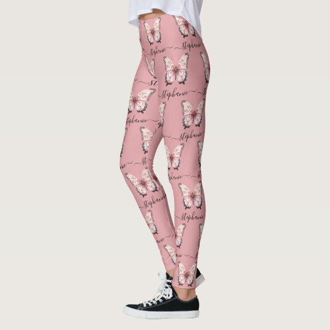 Pink Butterfly Custom Name Leggings (Gauche)