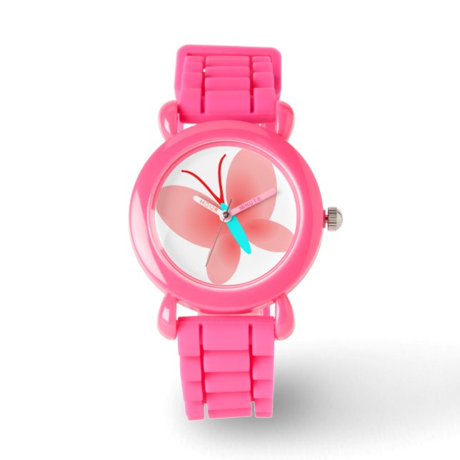 Pink Butterfly Design Armbanduhr (Vorderseite)