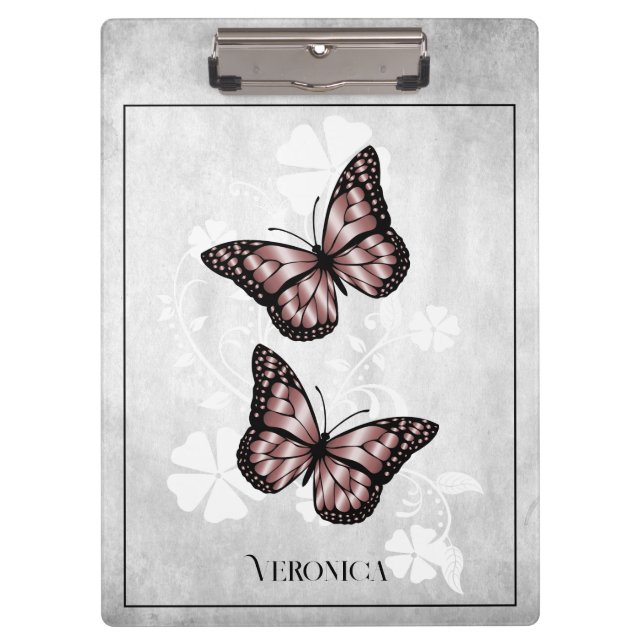 Pink Butterfly Floral Clipboard Klemmbrett (Vorderseite)