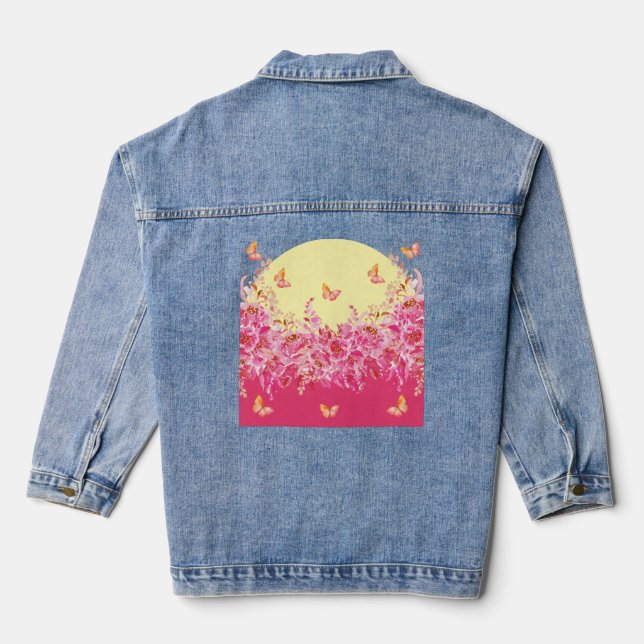 Pink Butterfly Floral Denim Jacket Jeansjacke (Rückseite)