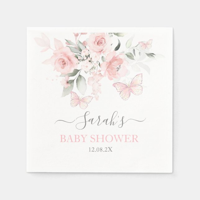 Pink Butterfly Floral Napkins Serviette (Vorderseite)