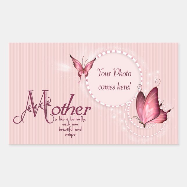 Pink Butterfly Foto Template Rectangle Aufkleber (Vorderseite)