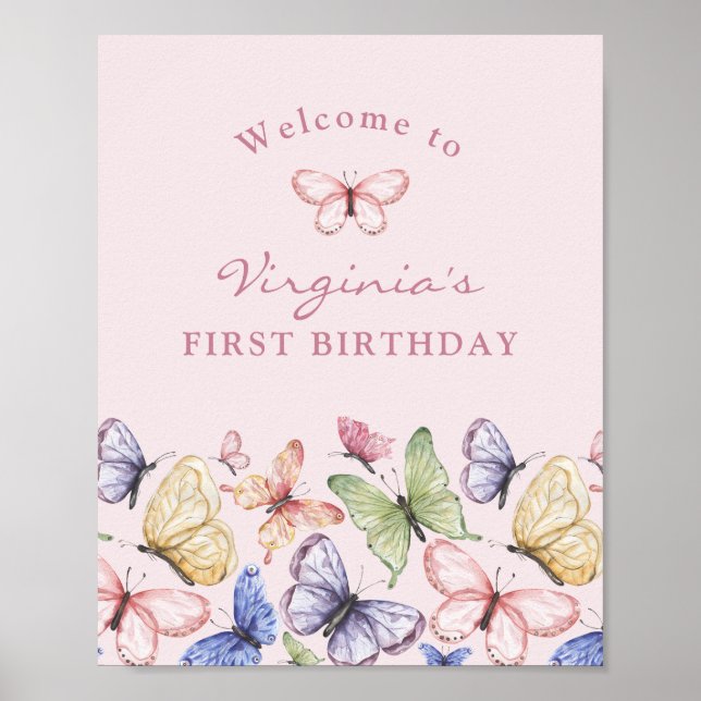 Pink Butterfly Geburtstag Poster (Vorne)