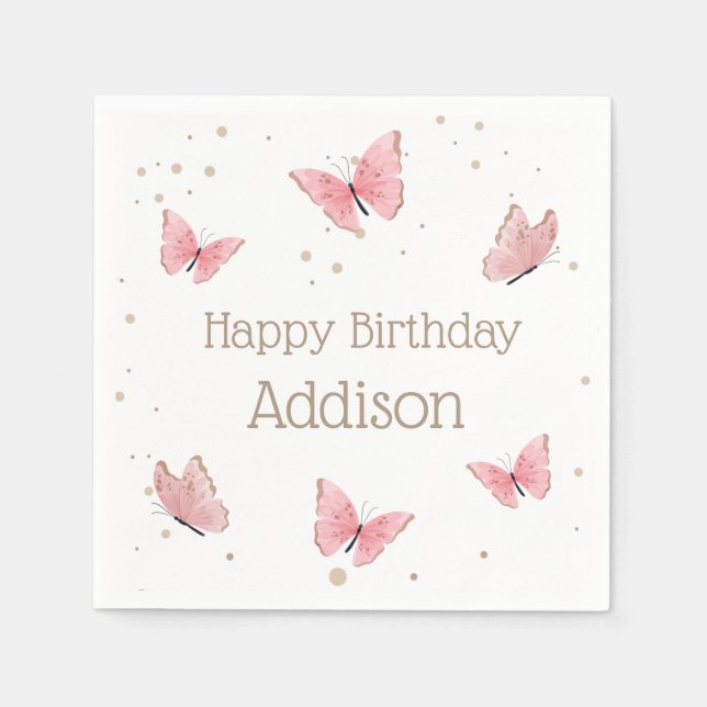 Pink Butterfly Geburtstag Serviette (Vorderseite)