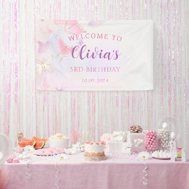 Pink Butterfly Geburtstagsparty-Banner Banner