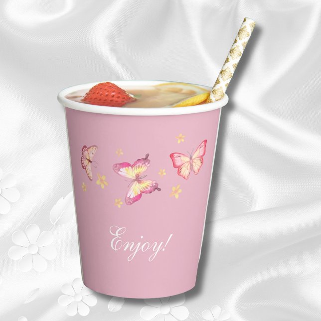 Pink Butterfly Girl 1. Geburtstag Party Pappbecher (Von Creator hochgeladen)