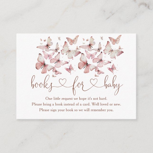 Pink Butterfly Girl Babydusche Bücher für Baby Begleitkarte (Vorderseite)