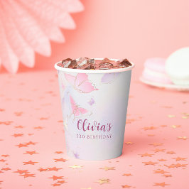 Pink Butterfly Girls Geburtstagspapier Cups Pappbecher