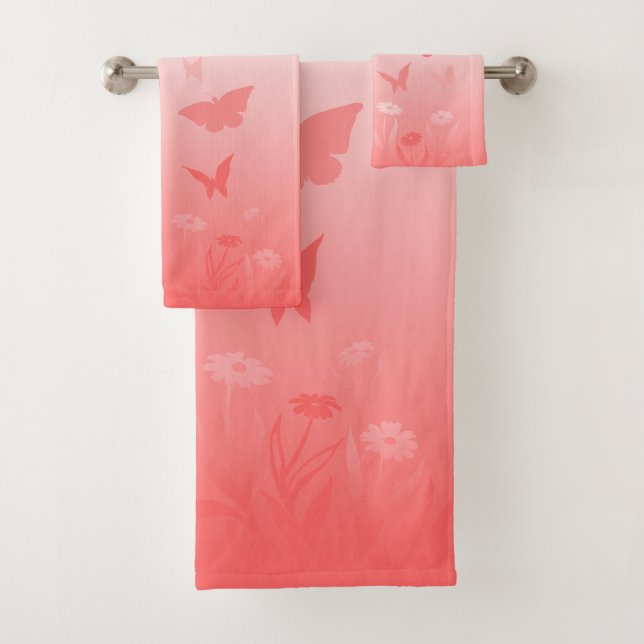 Pink Butterfly Handtuch Set Schöne Schmetterlingsg (Insitu)
