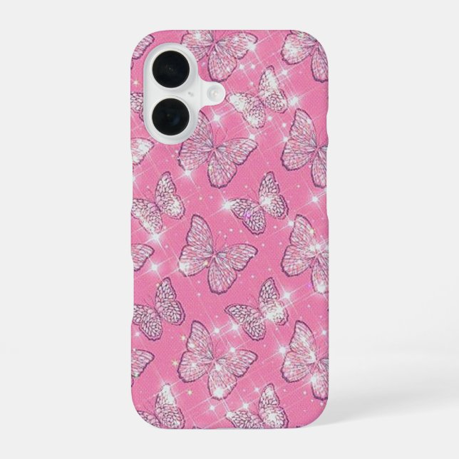 Pink Butterfly iPhone 16 Hülle (Rückseite)
