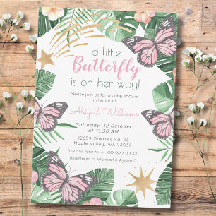Pink Butterfly ist auf dem Weg - Girl Baby Dusche Einladung