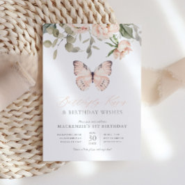 Pink Butterfly Kisses Girl Birthday Party Einladung