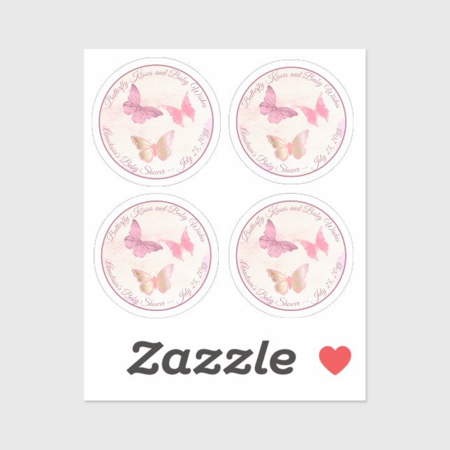 Pink Butterfly Kisses und Baby wünscht Babydusche Aufkleber (Blatt)