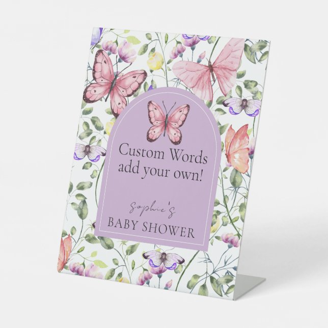 Pink Butterfly Lavendel Arch Custom Words Sockelschild (Vorderseite)