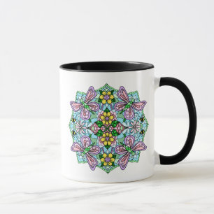 Pink Butterfly Mandala Whimsical Hand Drawing Tasse