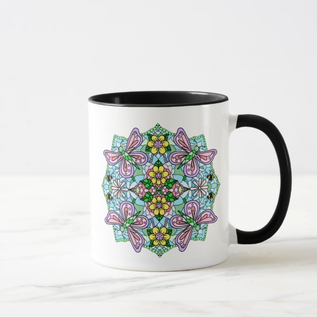 Pink Butterfly Mandala Whimsical Hand Drawing Tasse (Rechts)