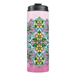 Pink Butterfly Mandala Whimsical Hand Drawing Thermosbecher