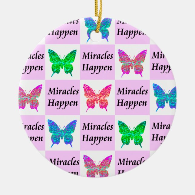 PINK BUTTERFLY MIRACLES GESCHAFFEN KERAMIK ORNAMENT (Vorne)