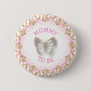 Pink Butterfly Mommy zu Baby-Dusche-Taste Button