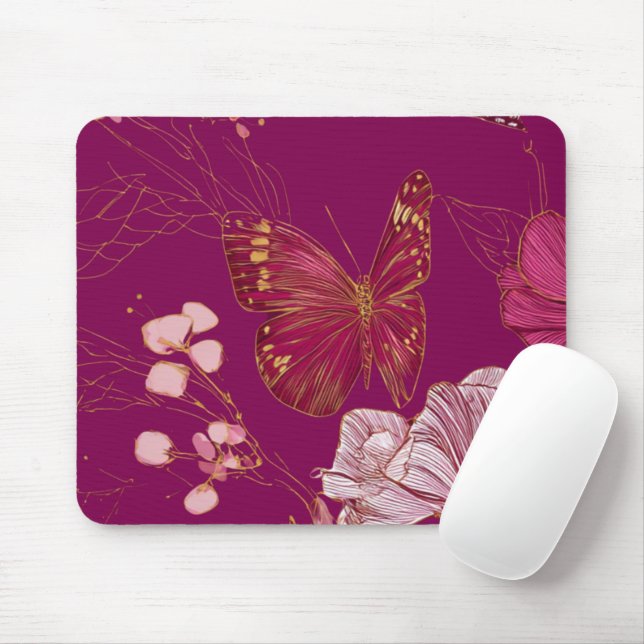 Pink Butterfly Mousepad (Mit Mouse)