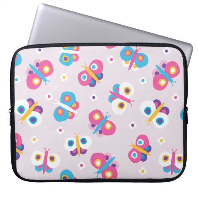 Pink Butterfly-Muster Laptopschutzhülle (Vorderseite)