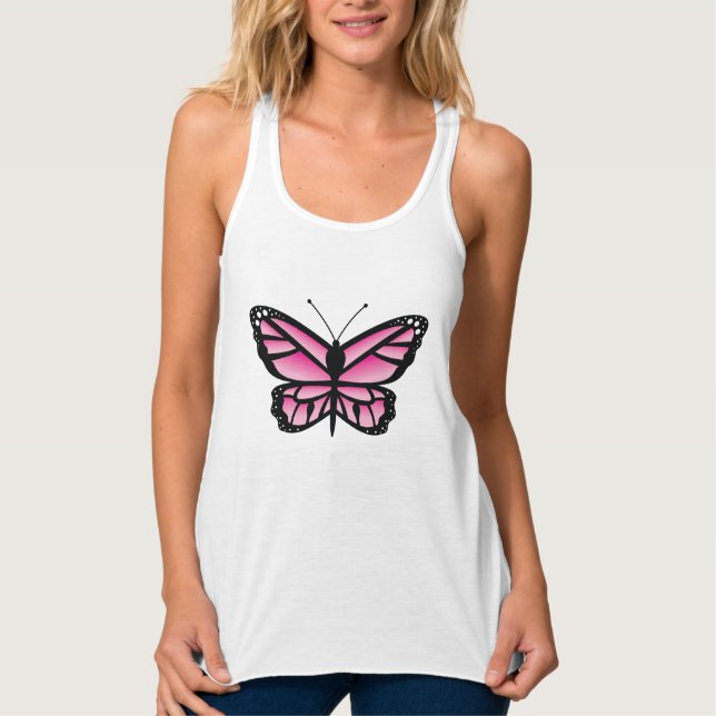 Pink Butterfly Niedlicher Cartoon Illustration Tank Top (Vorderseite)
