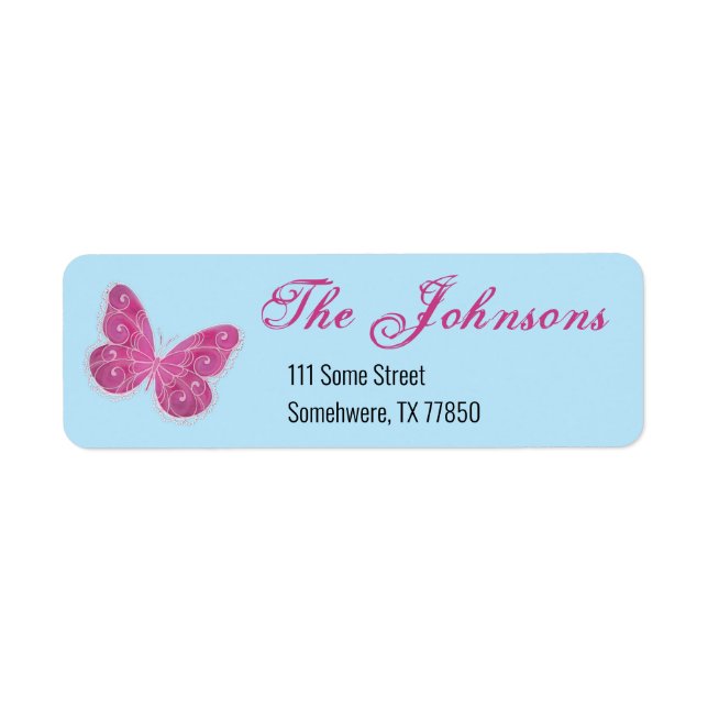 Pink Butterfly Personalisiert Address Labels (Vorne)