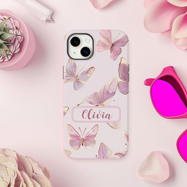 Pink Butterfly Personalisiert iPhone Case (Von Creator hochgeladen)