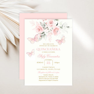 Pink Butterfly Quinceañera Einladung