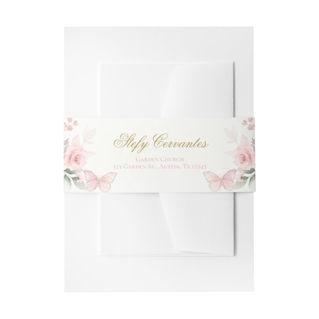 Pink Butterfly Quinceañera Einladungsbanderole (Vorderseite Beispiel)