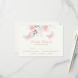 Pink Butterfly Quinceañera RSVP Karte