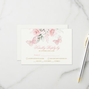 Pink Butterfly Quinceañera RSVP Karte