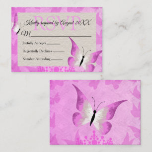 Pink Butterfly Quinceañera RSVP Karte