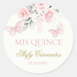 Pink Butterfly Quinceañera Runder Aufkleber