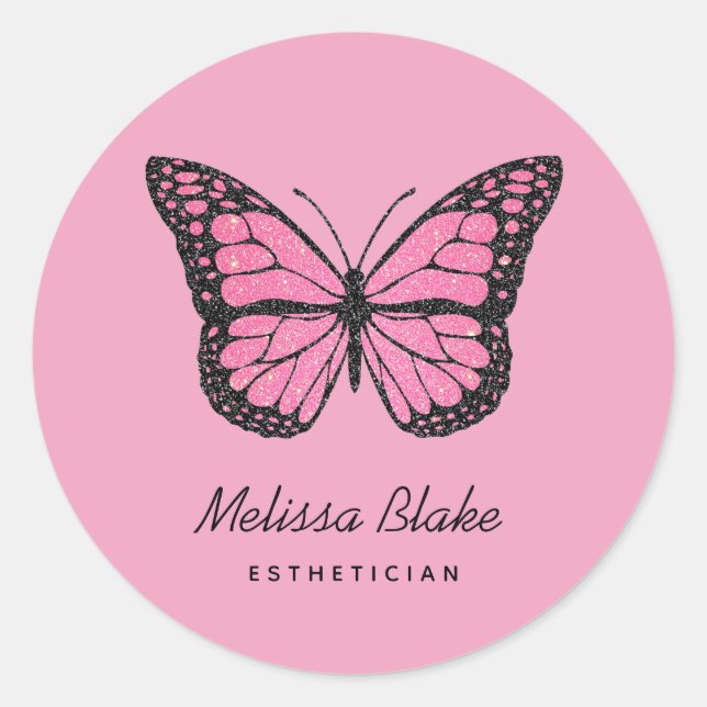 Pink Butterfly Runder Aufkleber (Vorderseite)