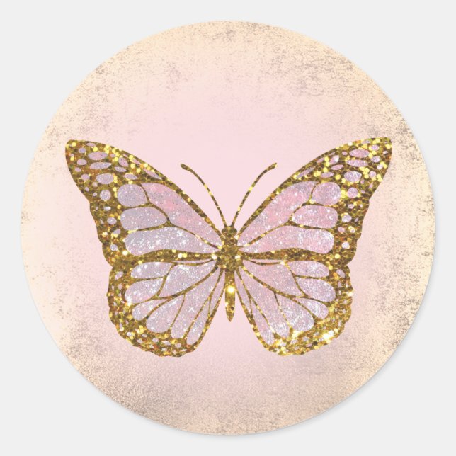 Pink Butterfly Runder Aufkleber (Vorderseite)