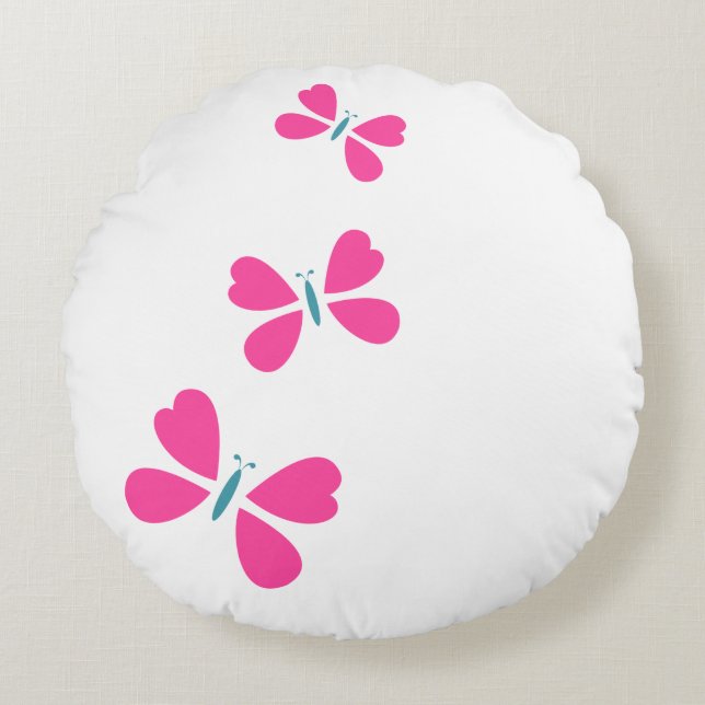 Pink Butterfly Rundes Kissen (Vorderseite)