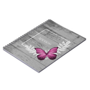 Pink Butterfly Rustikales Personalisiertes Noteboo Notizblock