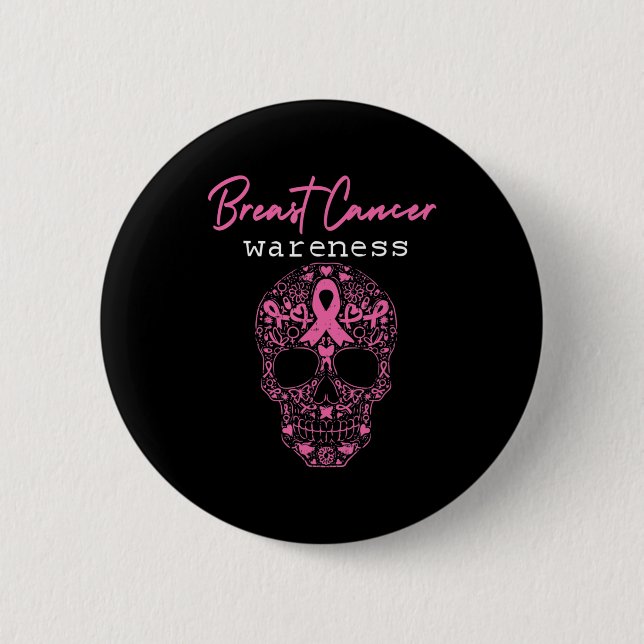 Pink Butterfly Schädel Brustkrebs Bewusstsein Hall Button (Vorderseite)