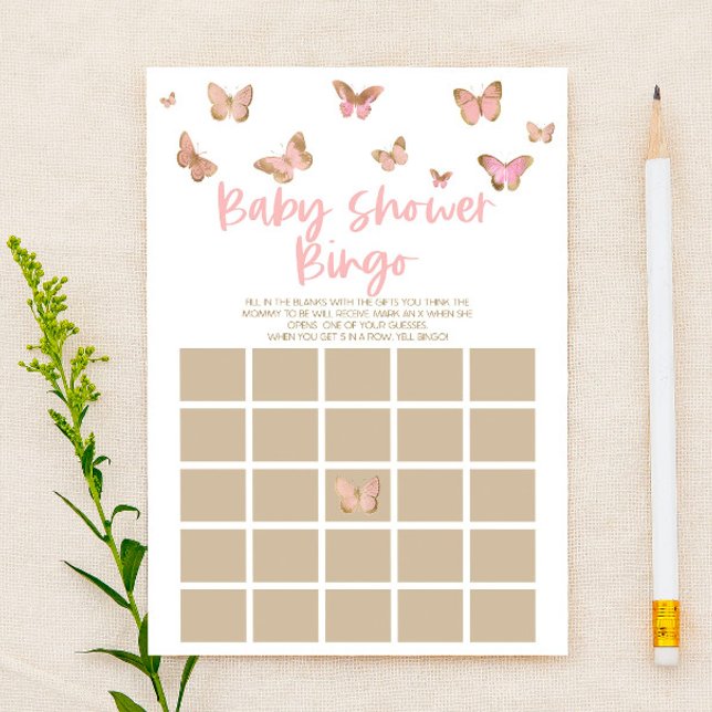 Pink Butterfly Themed Bingo Baby Showspiel Briefpapier (Von Creator hochgeladen)