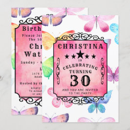 Pink Butterfly Wasserfarbe 30. Geburtstags-Party Einladung
