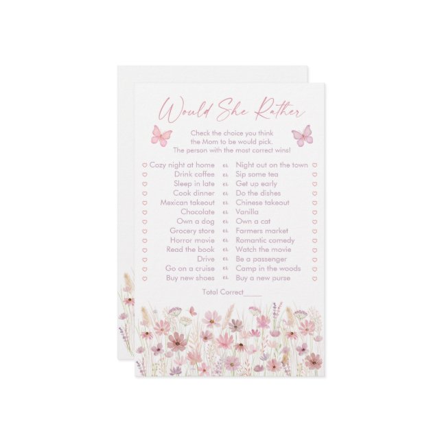 Pink Butterfly Wildflowers Would She Rather Game (Vorderseite/Rückseite Beispiel)