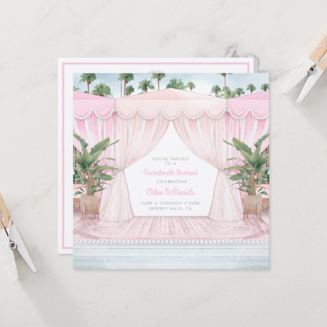 Pink Cabana Bachelorette Wochenende + Ausflug Einladung (Vorderseite/Rückseite Beispiel)