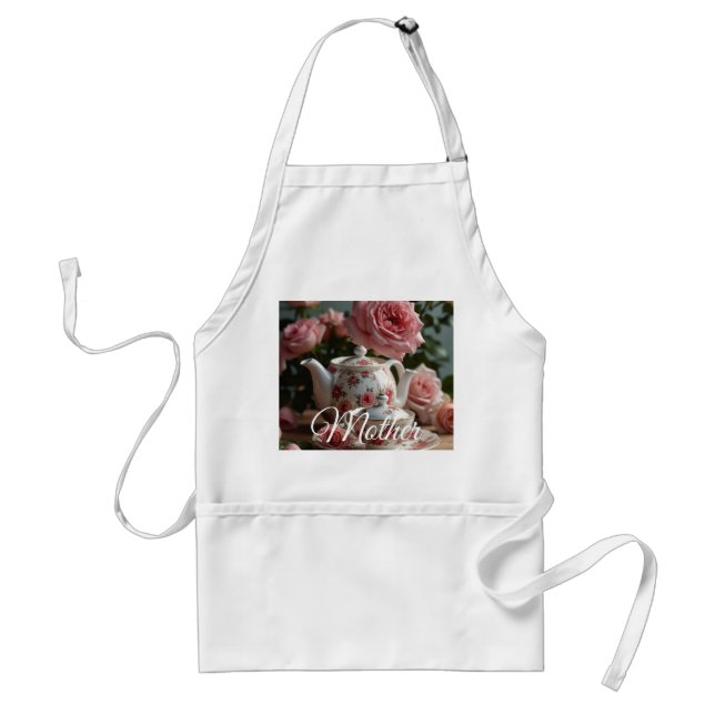 Pink Cabbage Rose Tea Apron Schürze (Vorne)