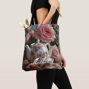 Pink Cabbage Rose Tee Tasche