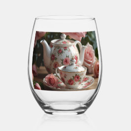 Pink Cabbage Rose Tee Weinglas Ohne Stiel